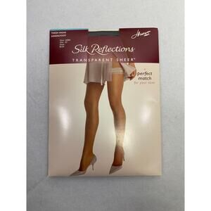New Hanes Silk Reflections Thigh Highs Sandalfoot Sheer Hosiery Black Size EF